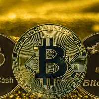 Illustration of bitcoin, bitcoin cash, and bitcoin SV